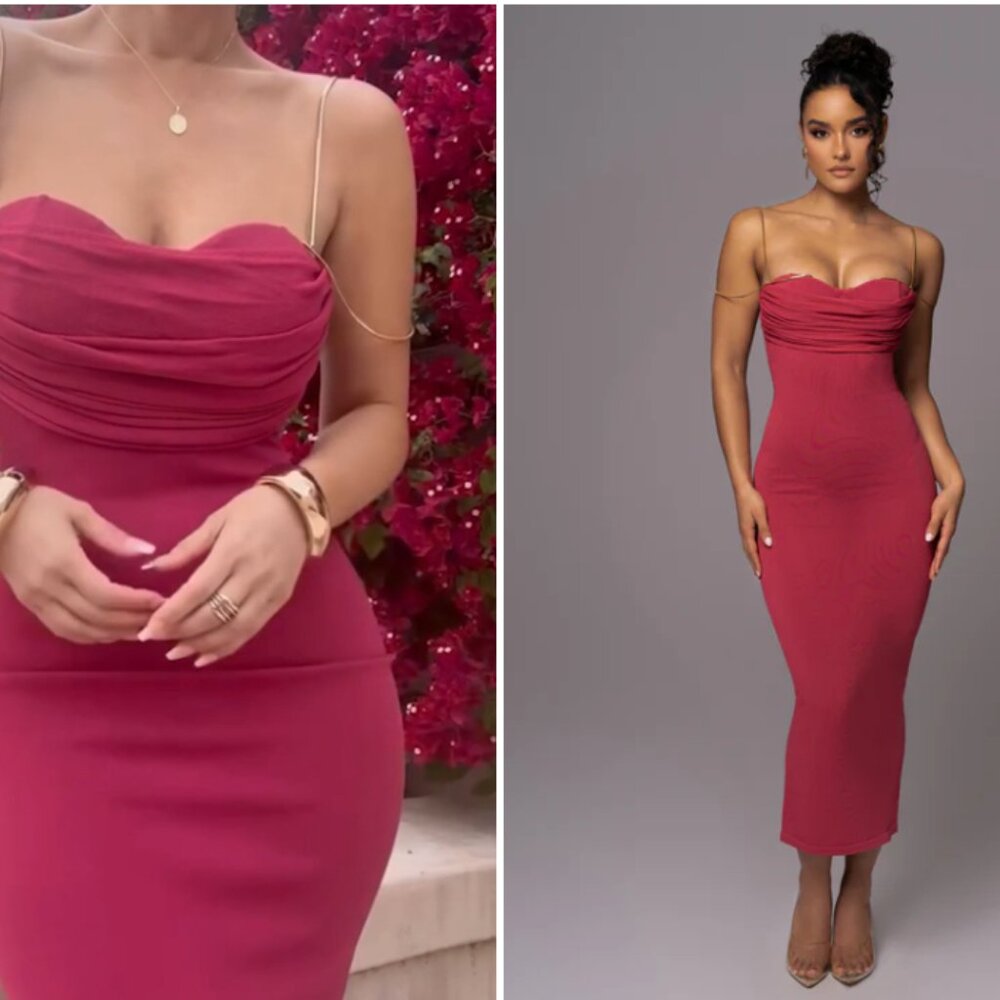 Pink La Lune Drape Midi Dress with Gold Straps - XS - Never WORN